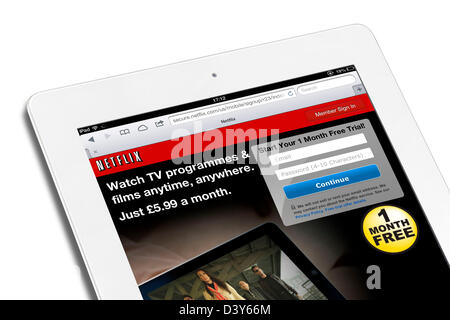 Sign up page on the UK Netflix website, the video streaming service, viewed on a 4th generation iPad, UK Stock Photo