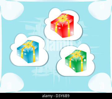 smile gift presents with ribbon on cloud holiday card Stock Photo