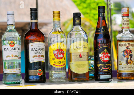 Liquor display Costa Maya Mexico Beach Caribbean Cruise Ship Port Stock Photo