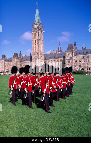 Parliament Buildings on Parliament Hill, Ottawa, Ontario, Canada - Changing of the Guard Ceremony, Peace Tower and Centre Block Stock Photo