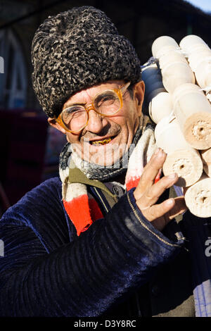 Portrait of Uzbek carpenter at Khiva bazaar. Uzbekistan Stock Photo