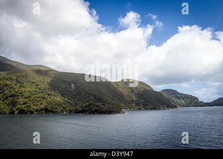 Clouds over the Spectacular Milford Sound, South Island, New Zealand Stock Photo