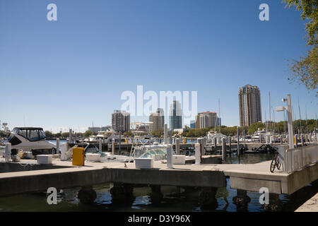 St Petersburg Florida View across North Yacht Basin from Vinoy Park with expensive moored leisurecraft on lovely February winters day with blue sky Stock Photo