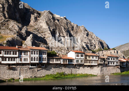 view with the tombs of the kings and the citadel, amasya, anatolia, turkey, asia Stock Photo