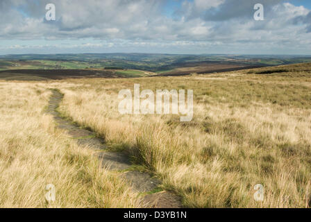 The Pennine Way as it crosses Haworth Moor near Top Withins Stock Photo