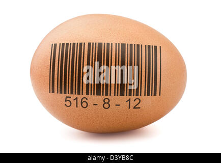Brown egg with generic barcode isolated on white Stock Photo