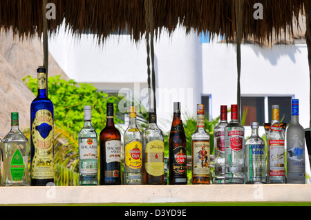 Liquor display Costa Maya Mexico Beach Caribbean Cruise Ship Port Stock Photo