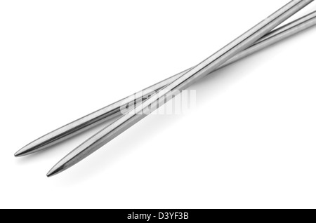 Pair of metal knitting needles isolated on white Stock Photo