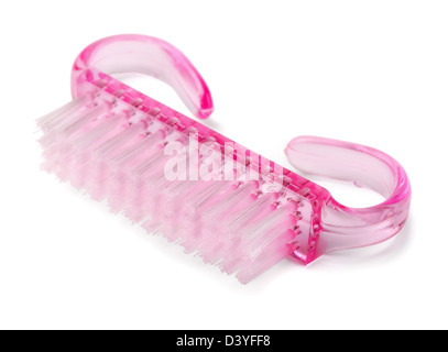 Pink plastic nail manicure brush isolated on white Stock Photo
