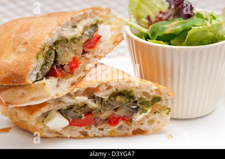 Italian ciabatta panini sandwichwith with vegetable and feta cheese Stock Photo