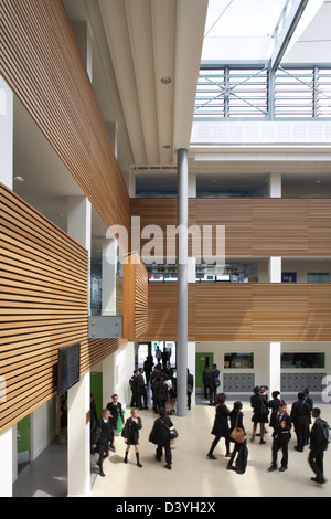 Oasis Academy, Coulsdon, United Kingdom. Architect: Sheppard Robson, 2011. Detailed perspective of double-height assembly hall. Stock Photo