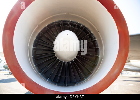 close up of aircraft jet engine in Airport Stock Photo