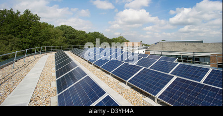 Oasis Academy, Coulsdon, United Kingdom. Architect: Sheppard Robson, 2011. Roof with photovoltaic panels. Stock Photo