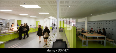 Oasis Academy, Coulsdon, United Kingdom. Architect: Sheppard Robson, 2011. Panoramic cafeteria view. Stock Photo