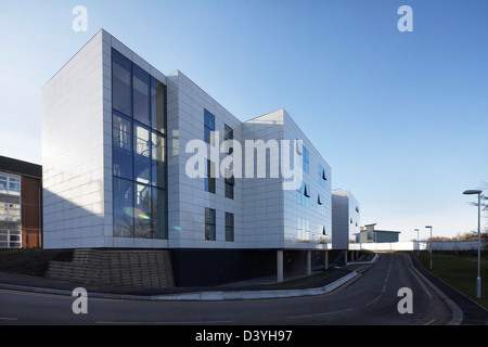 Chesterfield Royal Hospital, Chesterfield, United Kingdom. Architect: Manser Practice Architects, 2011. Corner view from street. Stock Photo