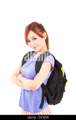 smiling asian girl with backpack Stock Photo