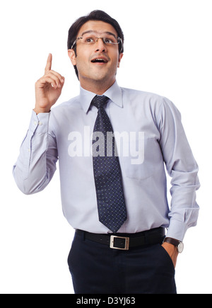 Businessman gesturing and looking curious Stock Photo