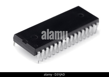 Single black electronic microchip isolated on white Stock Photo