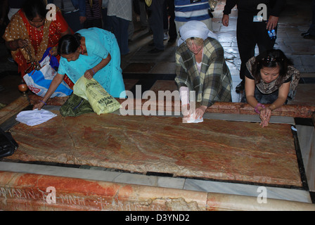 The Stone of Anointing, also known as The Stone of Unction, Church of the Holy sepulcher, Jerusalem, Israel Stock Photo