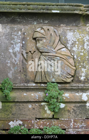 Stone carving fresco depicting the season of March, Cloverley Hall, Calverhall, Whitchurch, Shropshire, England, Britain Stock Photo