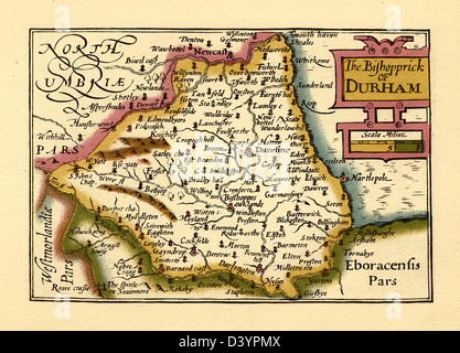 The Bishopprick of Durham - Old English County Map by John Speed, circa 1625 Stock Photo