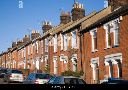 Nineteenth century red brick terraced housing, Ipswich, Suffolk, England Stock Photo