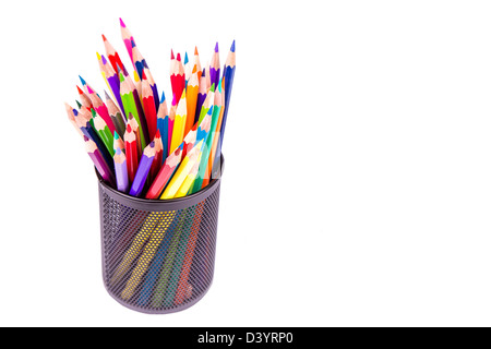 Color pencils in an office stand isolated on white Stock Photo