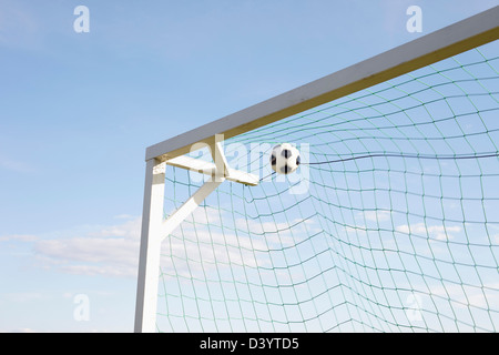 Soccer Net and Soccer Ball, Lysekil, Vastra Gotaland County, Bohuslaen, Gotaland, Sweden Stock Photo