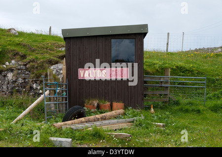 A sign for the small Post Office at Valtos on the west coast of the Isle of Lewis in the Outer Hebrides. Stock Photo