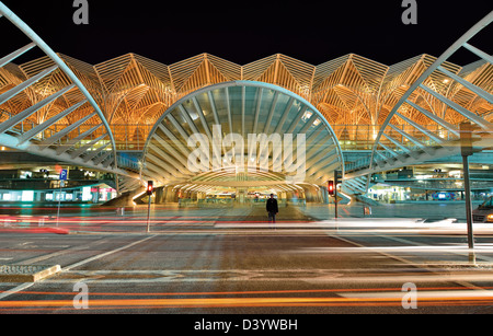 Portugal, Lisbon: Train and metro station Garé do Oriente by night Stock Photo