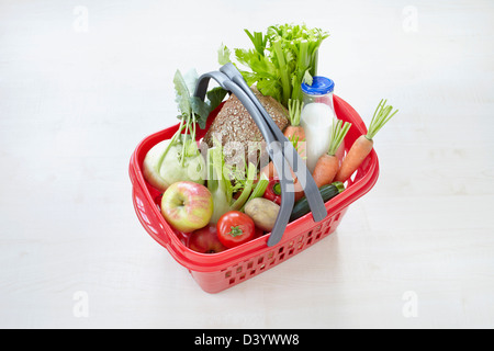 Grocery Basket Full of Food Stock Photo