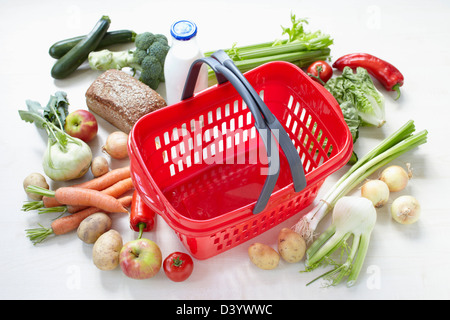 Grocery Basket and Food Stock Photo