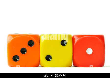 Three dice, one, two, three Stock Photo