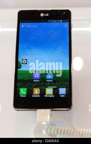 Barcelona, Spain. 27th February 2013: The LG Optimus G is displayed at the Mobile World Congress 2013. Stock Photo