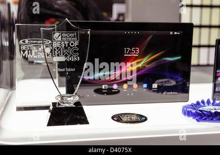 Barcelona, Spain. 27th February 2013: The SONY Xperia Z is displayed at the Mobile World Congress 2013. Stock Photo