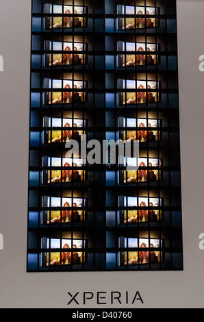 Barcelona, Spain. 27th February 2013: The SONY Xperia Z is displayed at the Mobile World Congress 2013. Stock Photo