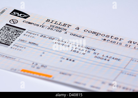 French SNCF train ticket (from Vernon to Paris St Lazare) Stock Photo