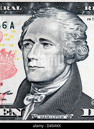 Portrait of Alexander Hamilton from 10 Dollars banknote, USA, 2009 Stock Photo