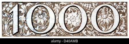 Number 1000 from 1000 Mark banknote, Germany, 1910 Stock Photo