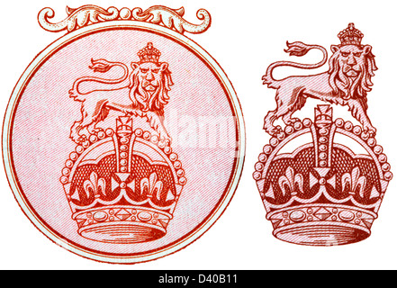 Lion on crown from 1 Pound banknote, British Armed Forces, UK, 1956, on white background Stock Photo