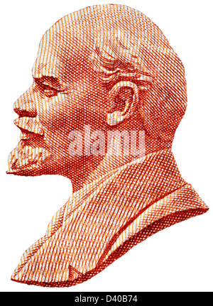 Portrait of Vladimir Lenin from 10 Rubles banknote, on white background, Russia, 1961 Stock Photo