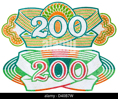 Number 200 from 200 Rubles banknote, on white background, Russia, 1991 Stock Photo