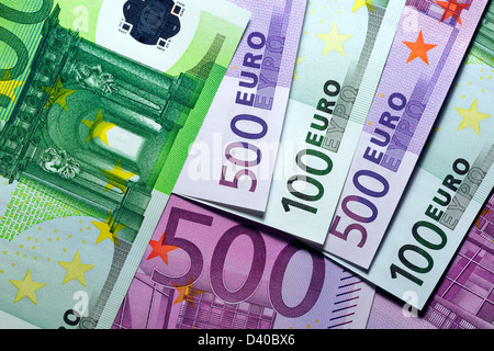 500 and 100 Euro banknotes, 2002 Stock Photo