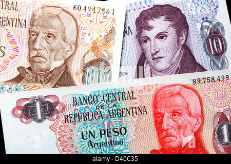 1, 10 and 1000 Pesos banknotes, Argentina, 1970s-1980s Stock Photo