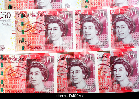 Portrait of Queen Elizabeth II from 50 Pounds banknote, UK, 2010 Stock Photo