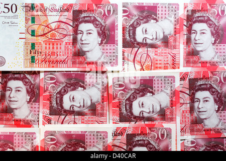 Portrait of Queen Elizabeth II from 50 Pounds banknote, UK, 2010 Stock Photo