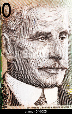 Portrait of Sir Robert Borden, prime minister (1911-1920), from 100 Dollars banknote, Canada, 2004 Stock Photo