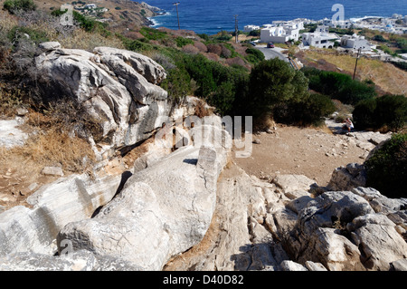 Kouros of Apollon lays abandoned in an ancient marble quarry near the coastal village of Apollonas. Naxos Cyclades Greece Stock Photo