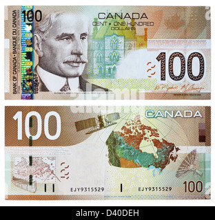 100 Dollars banknote, Sir Robert Borden, prime minister (1911-1920), Canada, 2004 Stock Photo