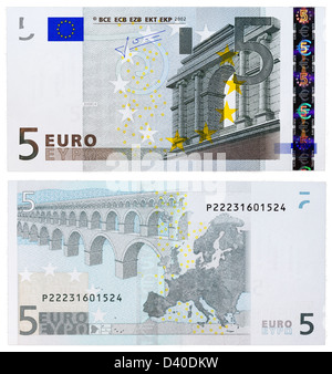 5 Euro banknote, Classical architecture and bridge, 2002 Stock Photo